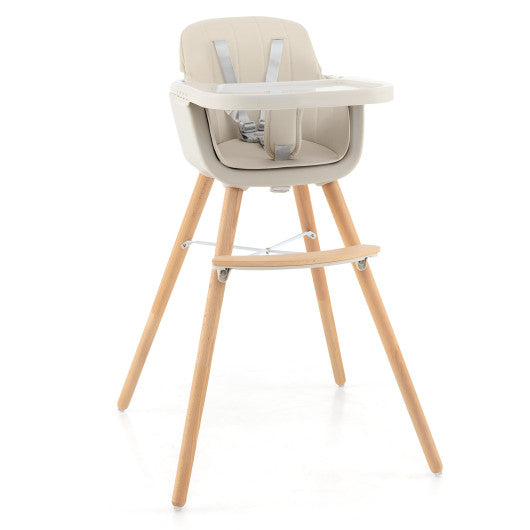 3-in-1 Convertible Wooden High Chair with Cushion-Beige