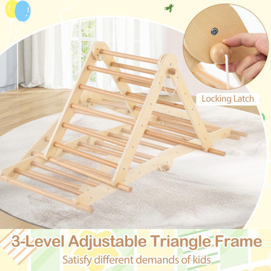 3-in-1 Pikler Triangle Climbing Set Kids Foldable Montessori Toys with Ramp-Natural