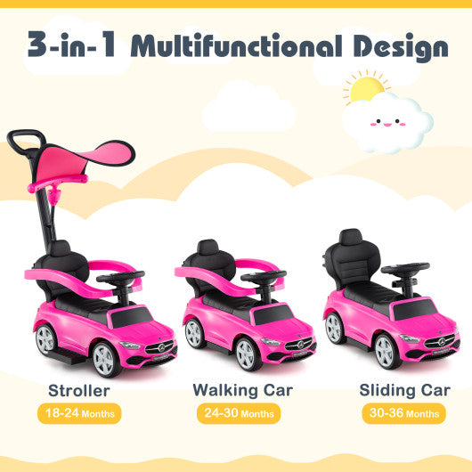 3-in-1 Ride on Push Car Mercedes-Benz Licensed Sliding Car with Canopy-Pink