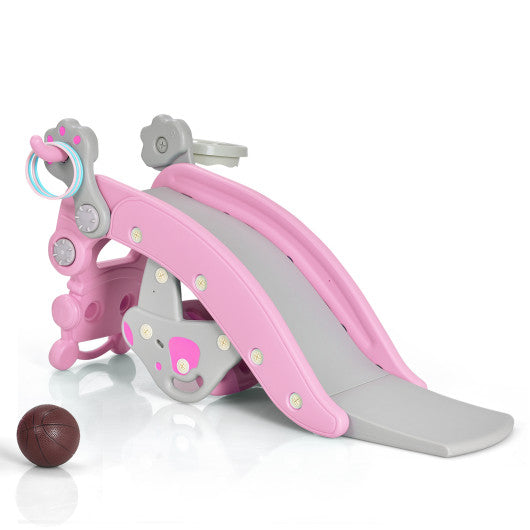 4-in-1 Rocking Horse and Slide Set for Kids-Pink