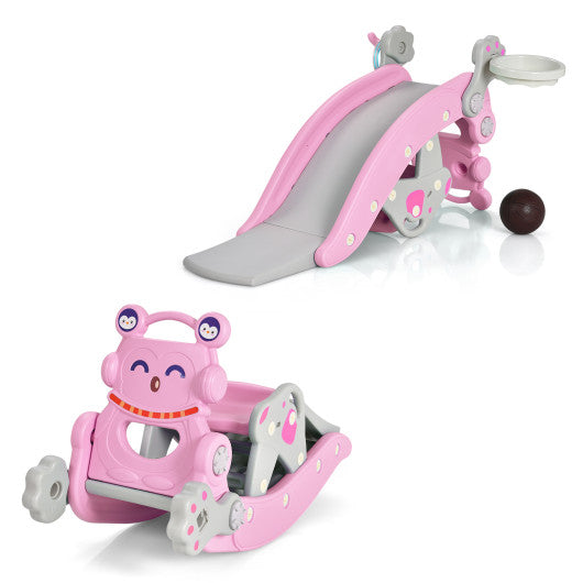 4-in-1 Rocking Horse and Slide Set for Kids-Pink