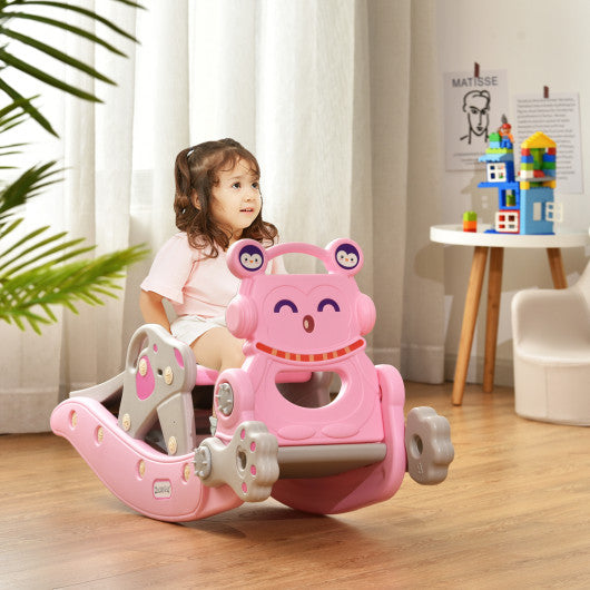 4-in-1 Rocking Horse and Slide Set for Kids-Pink