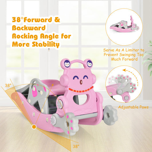 4-in-1 Rocking Horse and Slide Set for Kids-Pink