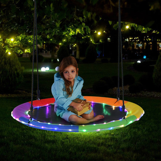 40 Inches Saucer Tree Swing Round with Lights for Kids and Adults-Multicolor
