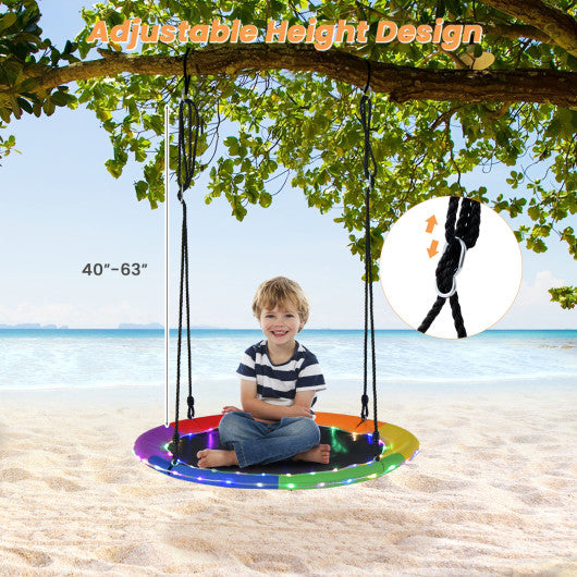 40 Inches Saucer Tree Swing Round with Lights for Kids and Adults-Multicolor