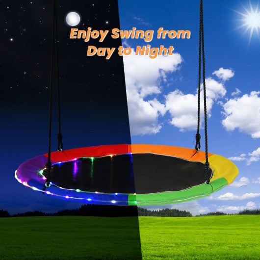 40 Inches Saucer Tree Swing Round with Lights for Kids and Adults-Multicolor
