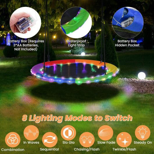40 Inches Saucer Tree Swing Round with Lights for Kids and Adults-Multicolor