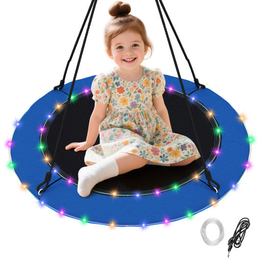 40 Inches Saucer Tree Swing Round with Lights for Kids and Adults-Blue