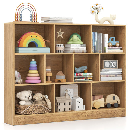 41 inches Wooden Toy Storage Organizer with 10 Cubes for Classroom Daycare Nursery Kindergarten-Natural