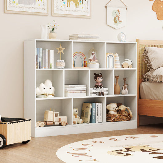 41 inches Wooden Toy Storage Organizer with 10 Cubes for Classroom Daycare Nursery Kindergarten-White