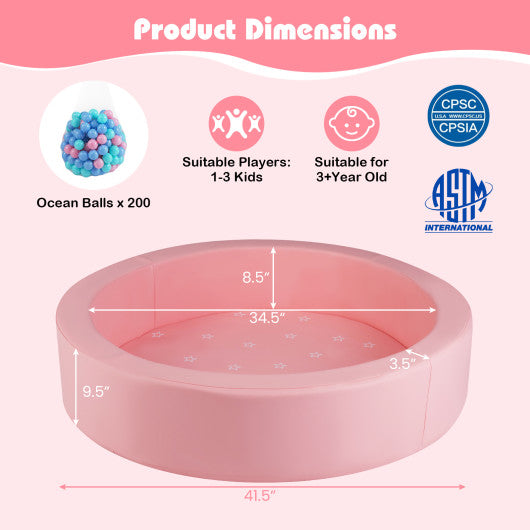 42.5 Inch Round Foam Ball Pits with 25D Sponge Filling and Washable PU Cover for Toddlers-Pink
