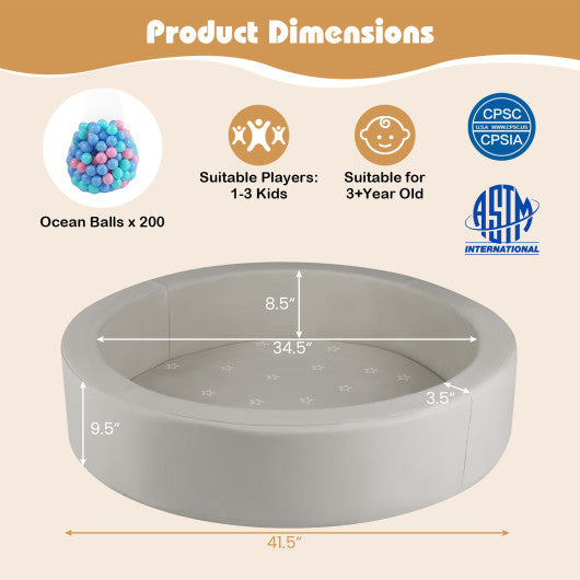 42.5 Inch Round Foam Ball Pits with 25D Sponge Filling and Washable PU Cover for Toddlers-Gray