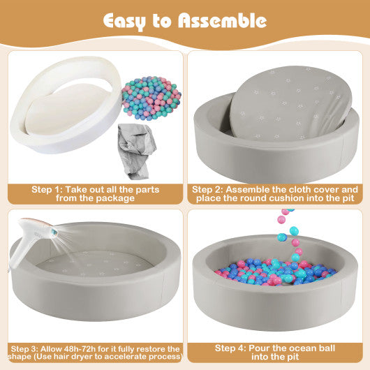 42.5 Inch Round Foam Ball Pits with 25D Sponge Filling and Washable PU Cover for Toddlers-Gray