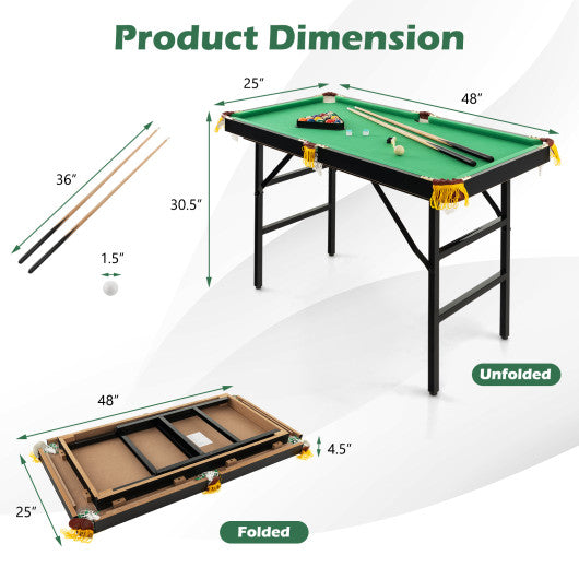 47 Inch Folding Billiard Table with Cues and Brush Chalk -Green