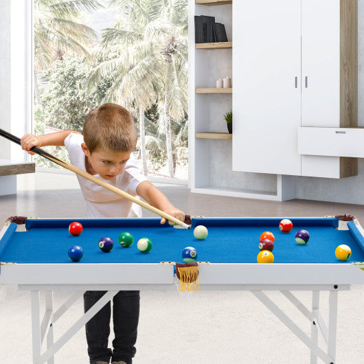 47 Inch Folding Billiard Table with Cues and Brush Chalk-Blue