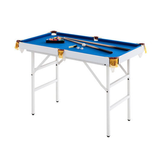 47 Inch Folding Billiard Table with Cues and Brush Chalk-Blue