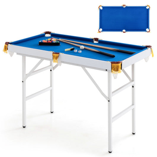 47 Inch Folding Billiard Table with Cues and Brush Chalk-Blue
