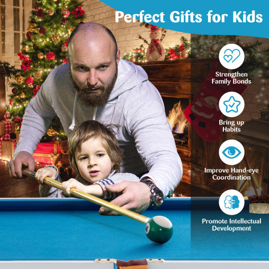 47 Inch Folding Billiard Table with Cues and Brush Chalk-Blue