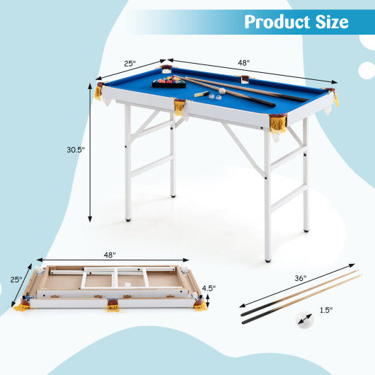 47 Inch Folding Billiard Table with Cues and Brush Chalk-Blue