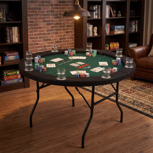 48 Inch Foldable Poker Table with 8 Cup Holders and Padded Edges-Green
