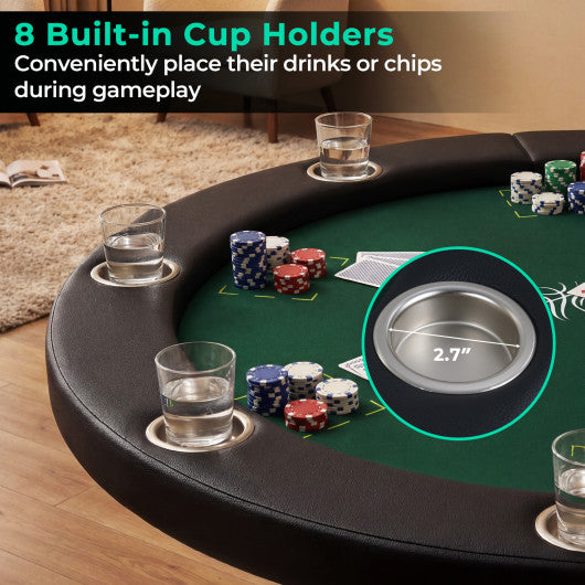 48 Inch Foldable Poker Table with 8 Cup Holders and Padded Edges-Green