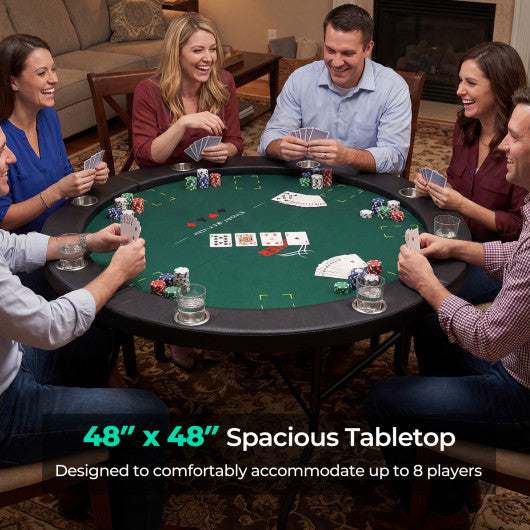 48 Inch Foldable Poker Table with 8 Cup Holders and Padded Edges-Green
