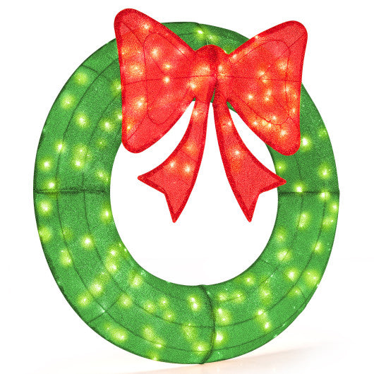 48 Inch Pre-Lit Lighted Christmas Mesh Wreath with Bow and 200 LED Bulbs-Green