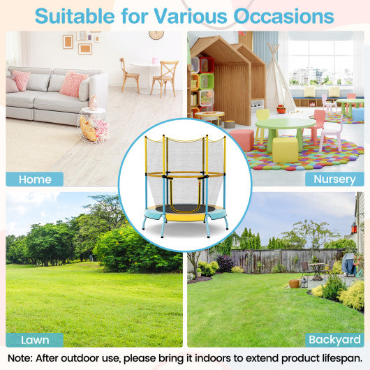 48 Inch Toddler Trampoline with Safety Enclosure Net-Yellow