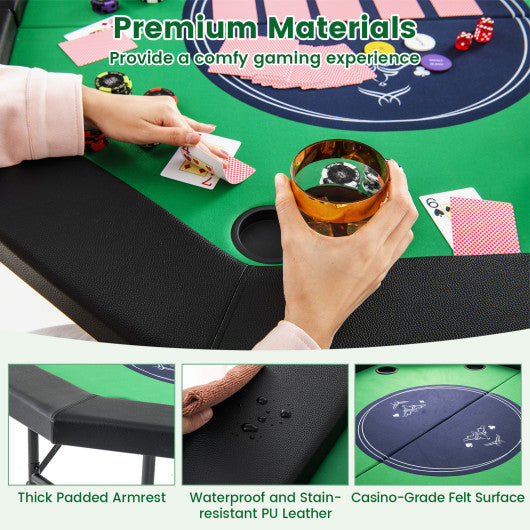 48 Inches Foldable Poker Table with Padded Rails and Cup Holders-Green