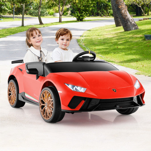 24V Ride-on Car for Kids 4WD 2-Seater Licensed Lamborghini Electric Vehicles with Music-Red