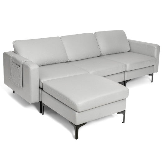 Modular 3-Seat L-shaped Sectional Sofa with Reversible Chaise and 2 USB Ports-Light Gray