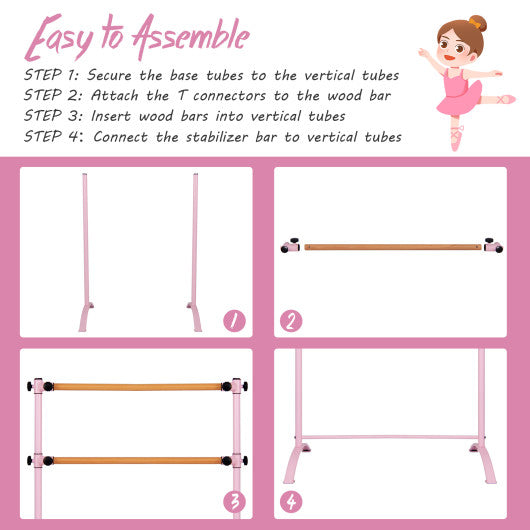 4 Foot Portable  Freestanding Double Ballet Barre-Pink