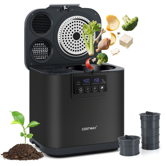 4 L Electric Composter with Lid and LED Display for Kitchen-Black