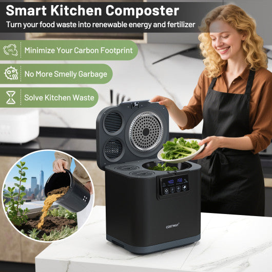 4 L Electric Composter with Lid and LED Display for Kitchen-Black