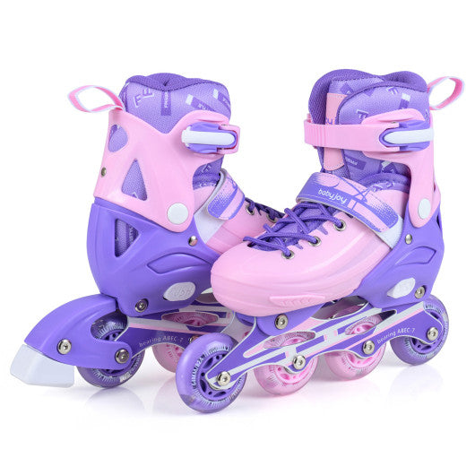 4-Size Adjustable Light-Up Inline Skates for Toddlers Ages 5-7-Purple