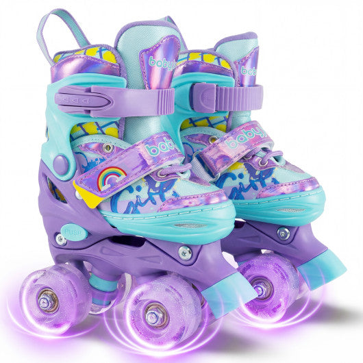4 Sizes Adjustable  Kids Roller Skates with Light-up Wheels and Safety Protection-Purple