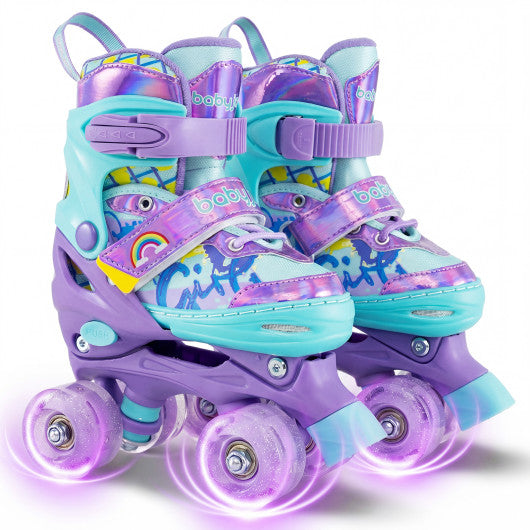 4 Sizes Adjustable Kids Roller Skates with Light-up Wheels and Safety Protection S Size-Purple