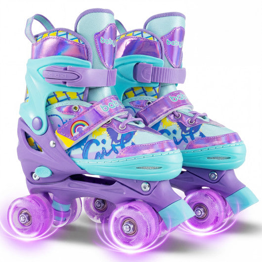 4 Sizes Adjustable Kids Roller Skates with Light-up Wheels and Safety Protection M Size-Purple