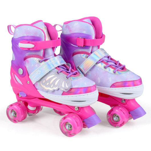 4 Sizes Adjustable Kids Roller Skates for Toddlers Ages 9-14 with 4 Light-up Wheels-Pink