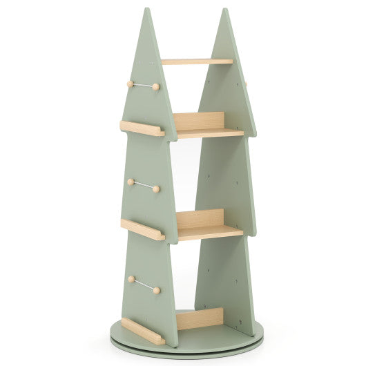 4 Tier Tree Shape Kids Rotating Bookshelf 360¡ã Display Rack Storage Organizer-Green