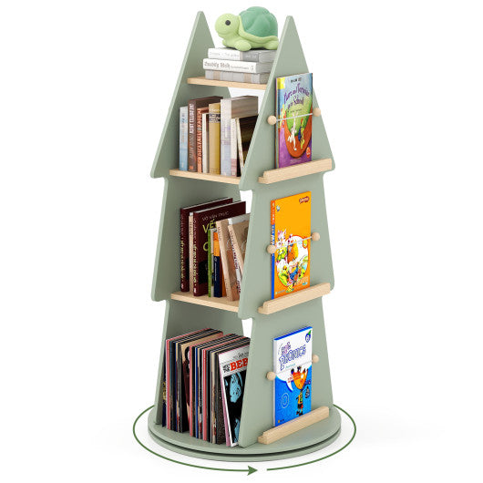 4 Tier Tree Shape Kids Rotating Bookshelf 360¡ã Display Rack Storage Organizer-Green