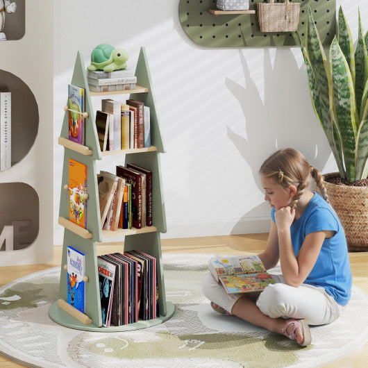 4 Tier Tree Shape Kids Rotating Bookshelf 360¡ã Display Rack Storage Organizer-Green