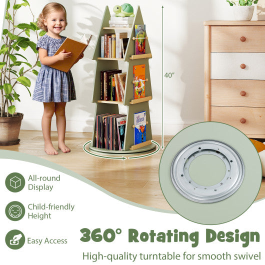 4 Tier Tree Shape Kids Rotating Bookshelf 360¡ã Display Rack Storage Organizer-Green