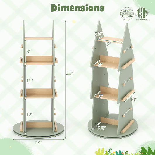 4 Tier Tree Shape Kids Rotating Bookshelf 360¡ã Display Rack Storage Organizer-Green