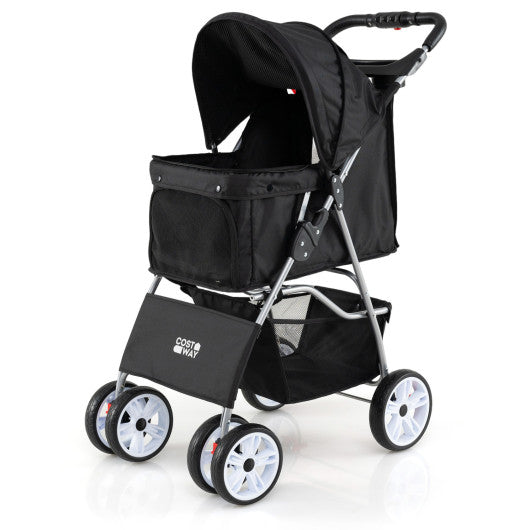 4 Wheel Pet Stroller for Small Dogs Cats up to 33 LBS-Black