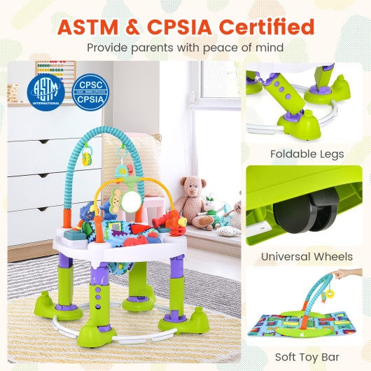 4-in-1 Baby Bouncer Activity Center with 3 Adjustable Heights-Green