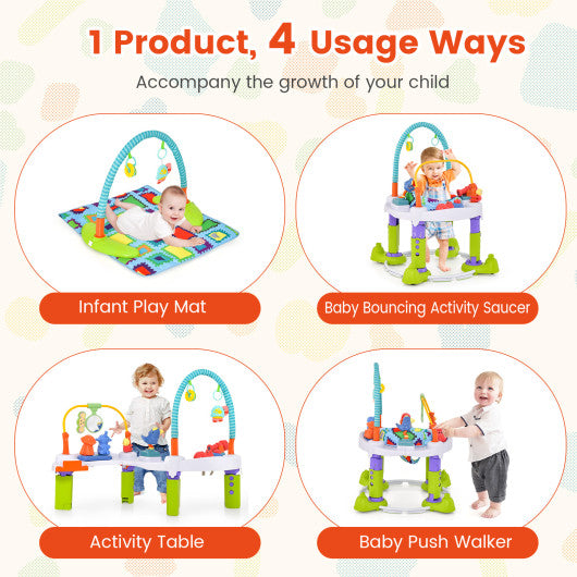 4-in-1 Baby Bouncer Activity Center with 3 Adjustable Heights-Green