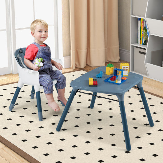 4-in-1 Baby Convertible Toddler Table Chair Set with PU Cushion-Blue
