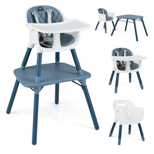 4-in-1 Baby Convertible Toddler Table Chair Set with PU Cushion-Blue