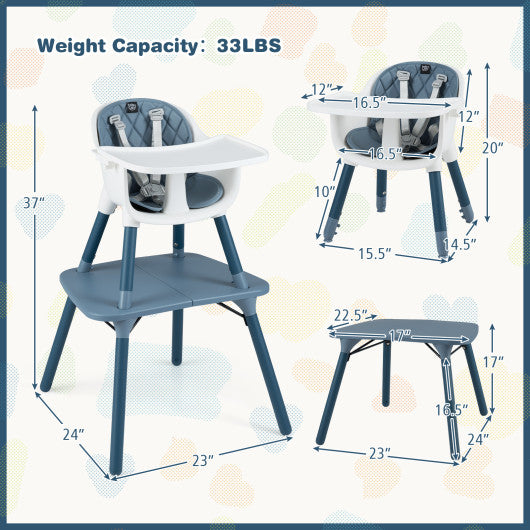 4-in-1 Baby Convertible Toddler Table Chair Set with PU Cushion-Blue